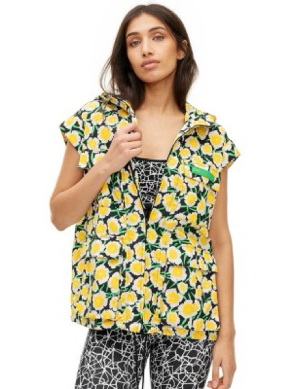 Diane von Furstenberg x Target Hooded Vest with Yellow & White Flowers